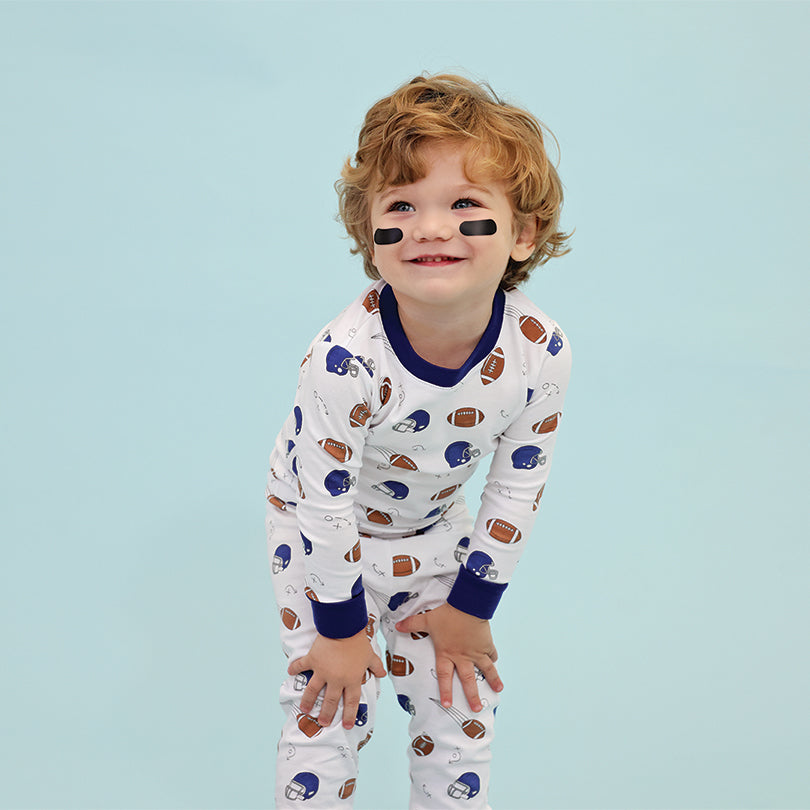 Football Fan Long Sleeve Pajama Set in White – Baby Noomie