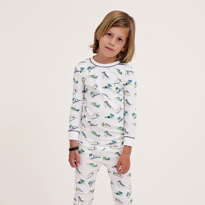 Little Sneakers Long Sleeve Pajama Set in Green – Baby Noomie
