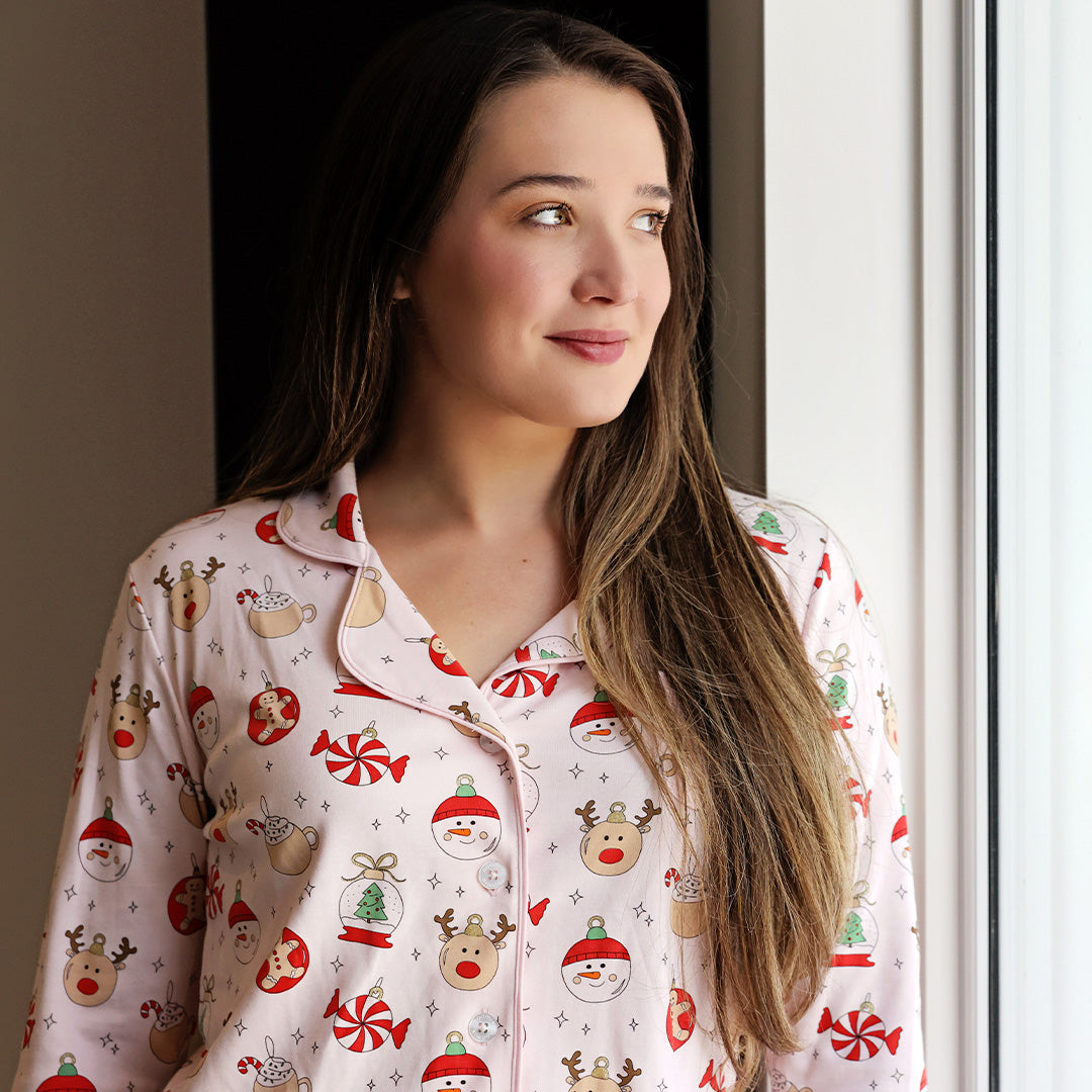 Christmas Ornaments Women's Long Sleeve Pajama Set in Pink – Baby