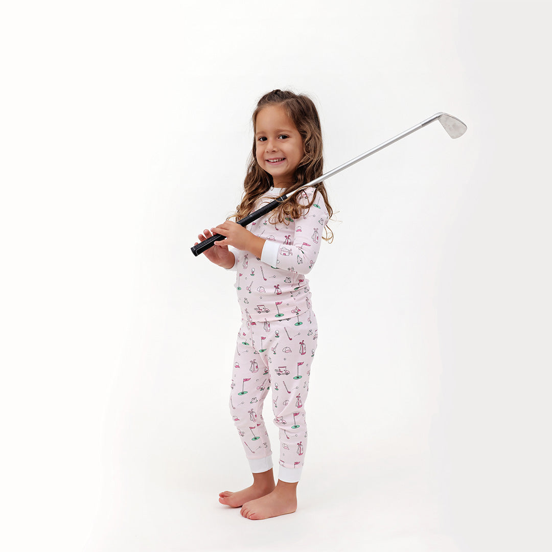 Let's Golf Long Sleeve Pajama Set in Pink